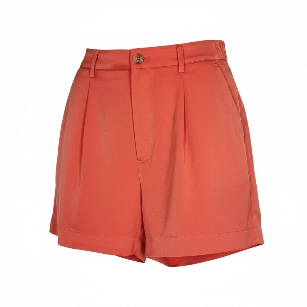 One 5 One Pleated Satin Shorts XXL Coral Orange High Waist Summer Resortwear